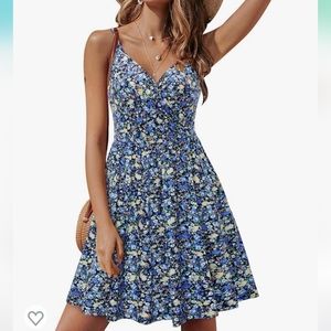 NWT STYLEWORD Womens' 2023 V Neck Floral/Solid Sundress  with pockets